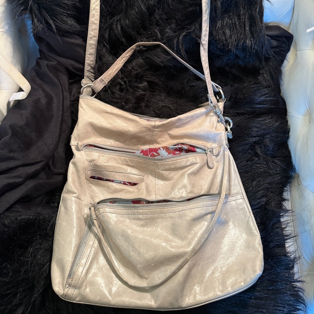 HOBO Metallic Light Grey Crossbody Bag
